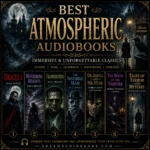 Best atmospheric audiobooks cover featuring Dracula, Wuthering Heights, Frankenstein, The Invisible Man, Dr. Jekyll and Mr. Hyde, The House of the Vampire, and Tales of Terror and Mystery