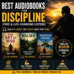 Best audiobooks for discipline cover featuring The Art of War, Walden, and Robinson Crusoe audiobook covers