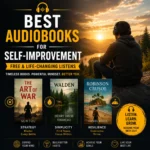 Best Audiobooks for Self-Improvement cover featuring The Art of War, Walden, and Robinson Crusoe audiobook covers