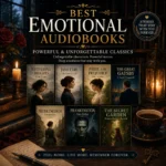 Best emotional audiobooks cover featuring Wuthering Heights, Jane Eyre, Pride and Prejudice, The Great Gatsby, Middlemarch, Frankenstein, and The Secret Garden