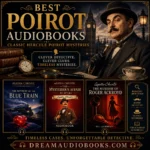 Best Poirot audiobooks cover featuring The Mystery of the Blue Train, The Mysterious Affair at Styles, and The Murder of Roger Ackroyd