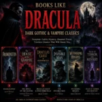 Books like Dracula cover featuring Frankenstein, The House of the Vampire, Dracula’s Guest, The Invisible Man, Wuthering Heights, and Tales of Terror and Mystery