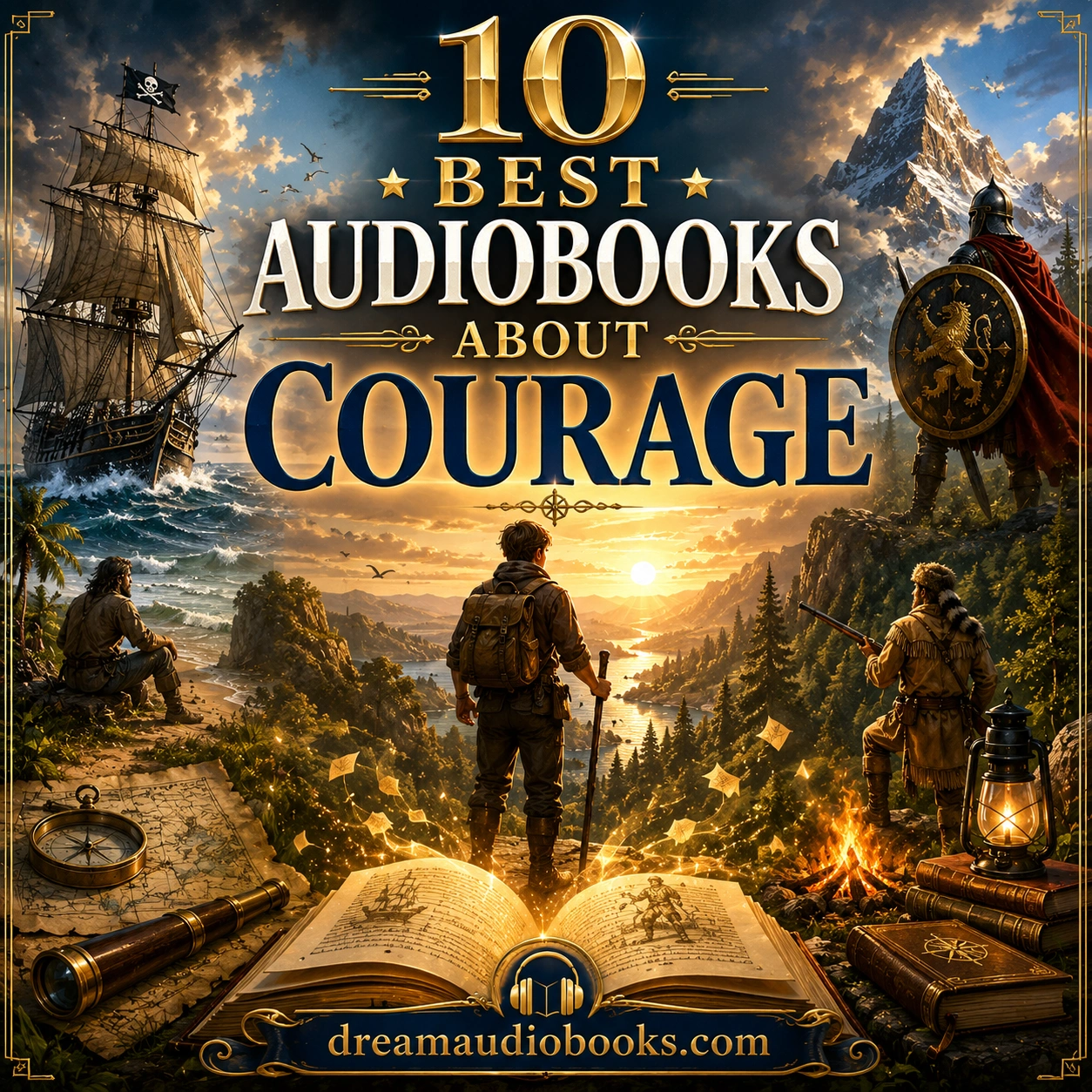 10 Best Audiobooks About Friendship cover featuring three friends walking through a sunlit countryside, a secret garden gate, books, and a warm classic literature atmosphere.