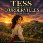 Tess of the d'Urbervilles audiobook cover featuring Tess overlooking the Dorset countryside at sunset inspired by Thomas Hardy's classic novel.