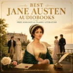 10 Best Jane Austen Audiobooks cover featuring Jane Austen, Pride and Prejudice, Emma, Persuasion, a Georgian manor house, and the English countryside.