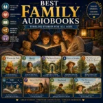 Best Family Audiobooks cover featuring Winnie-the-Pooh, Heidi, The Secret Garden, Anne of Avonlea and timeless family stories