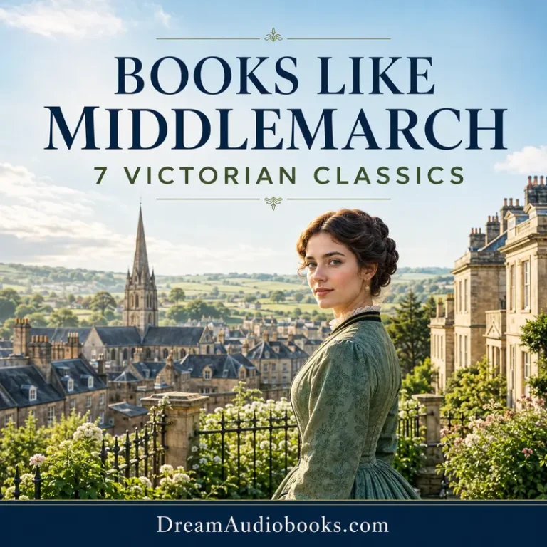 Books Like Middlemarch cover featuring a Victorian woman overlooking an English town