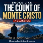 Books Like The Count of Monte Cristo cover with a Mediterranean fortress, a lone figure and broken chains