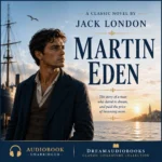Martin Eden audiobook cover by Jack London featuring a young aspiring writer overlooking a harbor at sunset